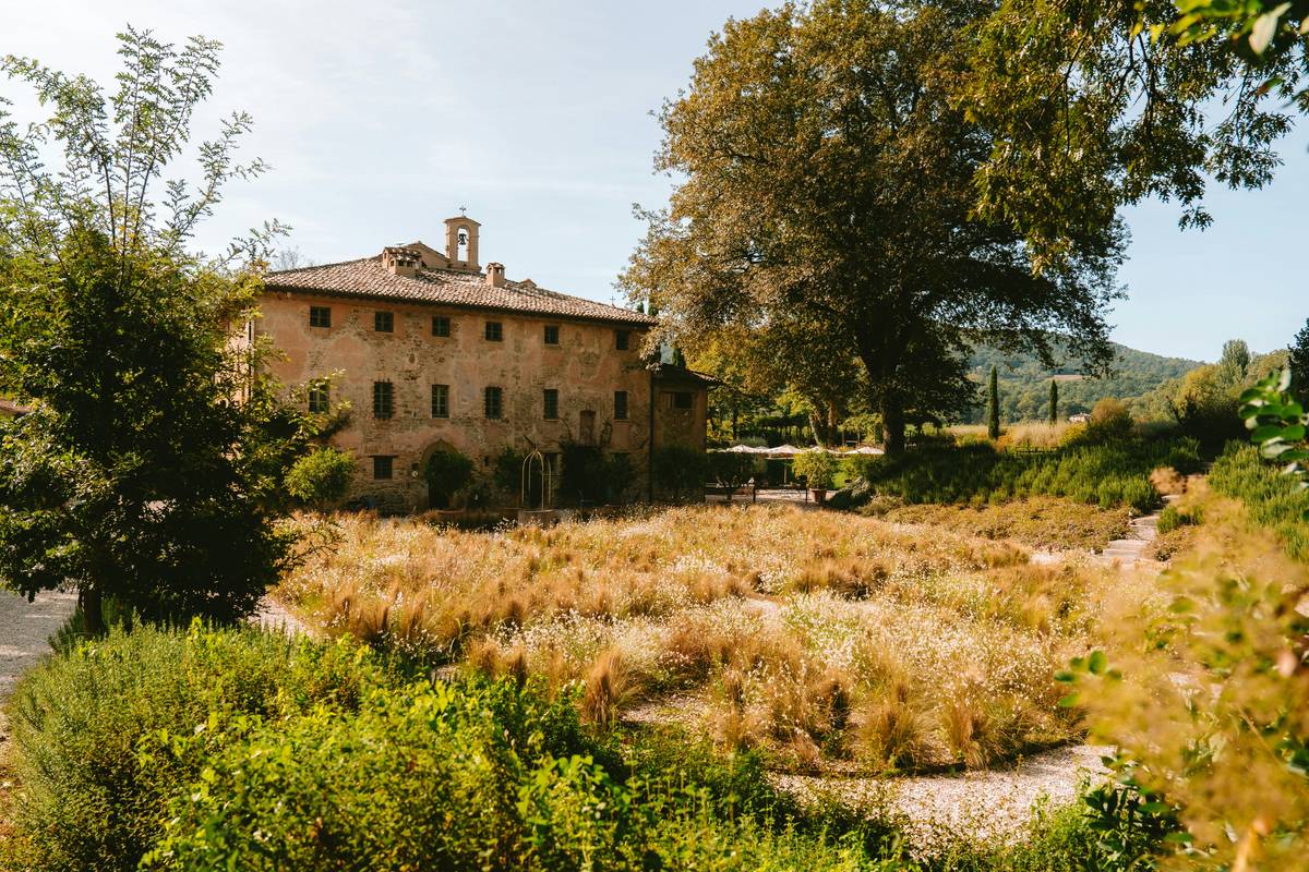 what is a retreat center: stone-walled historic property with meditation garden and no visible neighbors